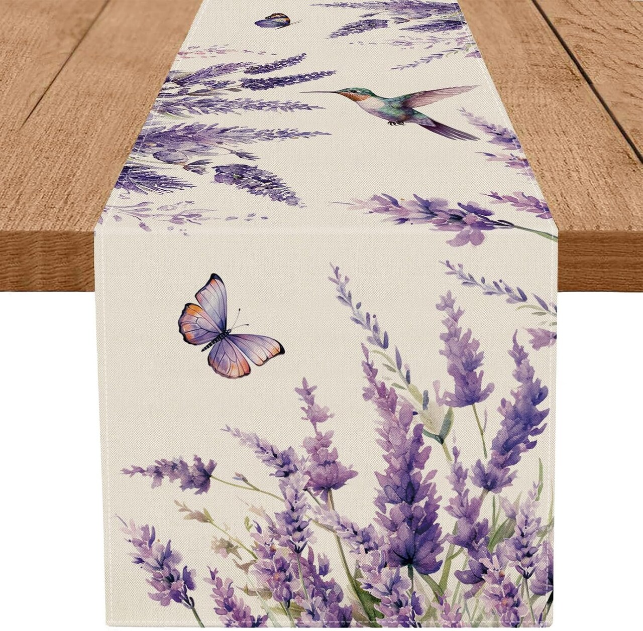 Purple Lavender Butterfly Table Runner 13x72” – Linen, Spring/Summer, Indoor/Outdoor